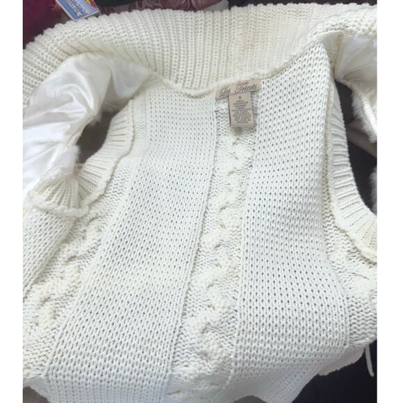 Vintage Les Tricots Faux Fur Wool Blend Cableknit Sweater Vest Sz S Tie Y2K Boho - Picture 4 of 5